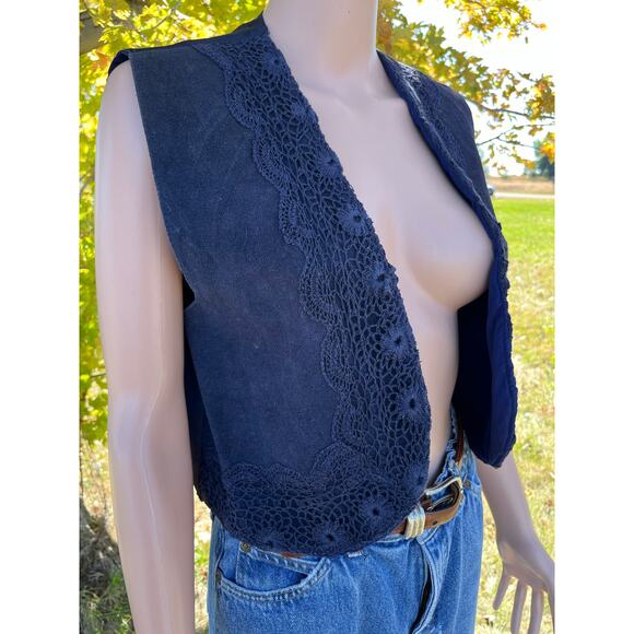 Vintage Navy Blue Leather Vest - Picture 3 of 7